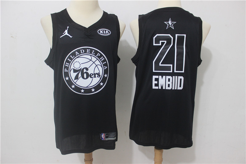 Men Philadelphia 76ers 21 Embiid Black 2108 All Stars NBA Jerseys